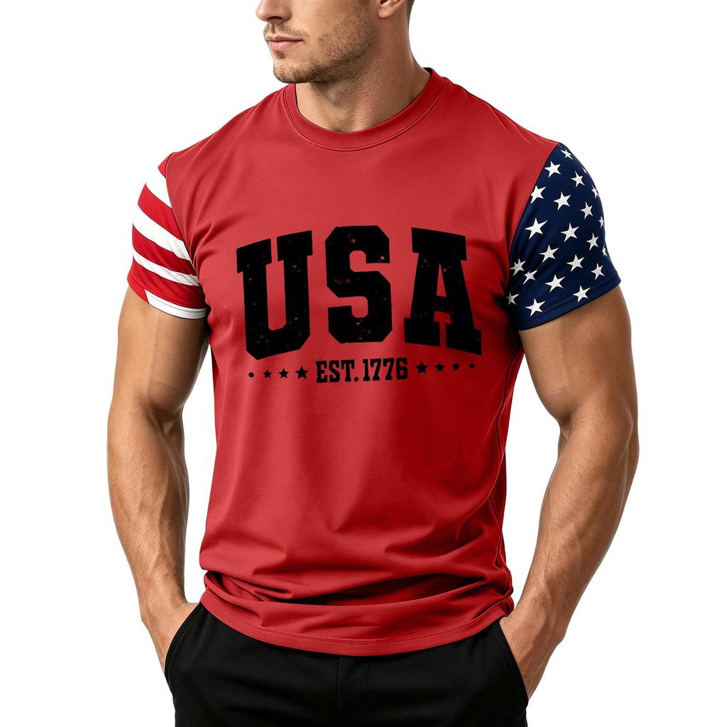 Men's Independence Day Flag Print Short Sleeve T-Shirt, Loose Casual Daily Summer Tops
