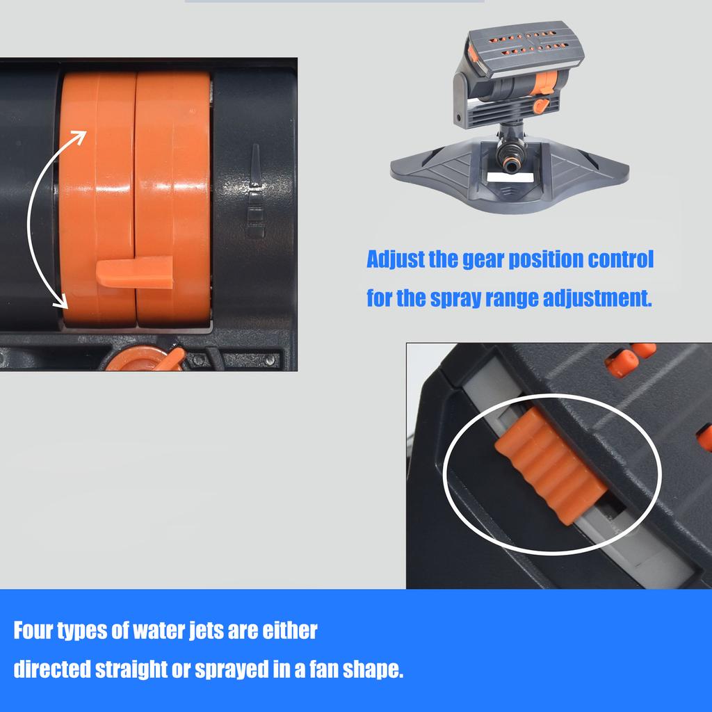 Aspersor cu rază reglabilă îmbunătățit pentru gazon, curți și grădini, cu 16 capete oscilante mini-turbină