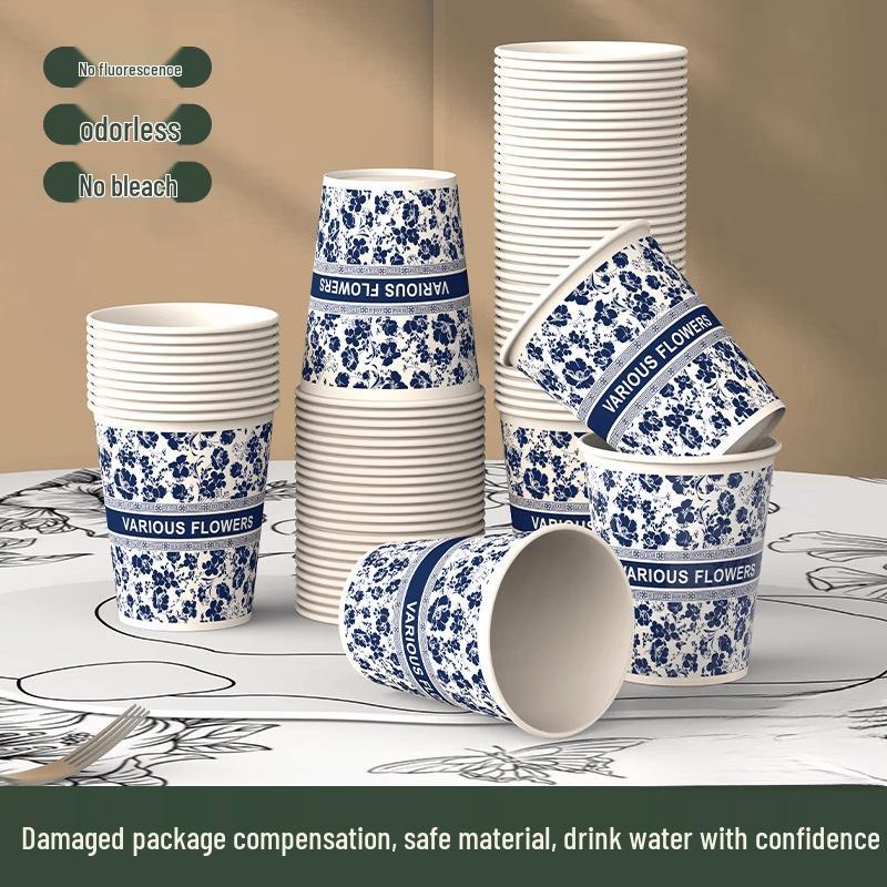 Xihe Disposable White Paper Cups 250ml (100 Count)
