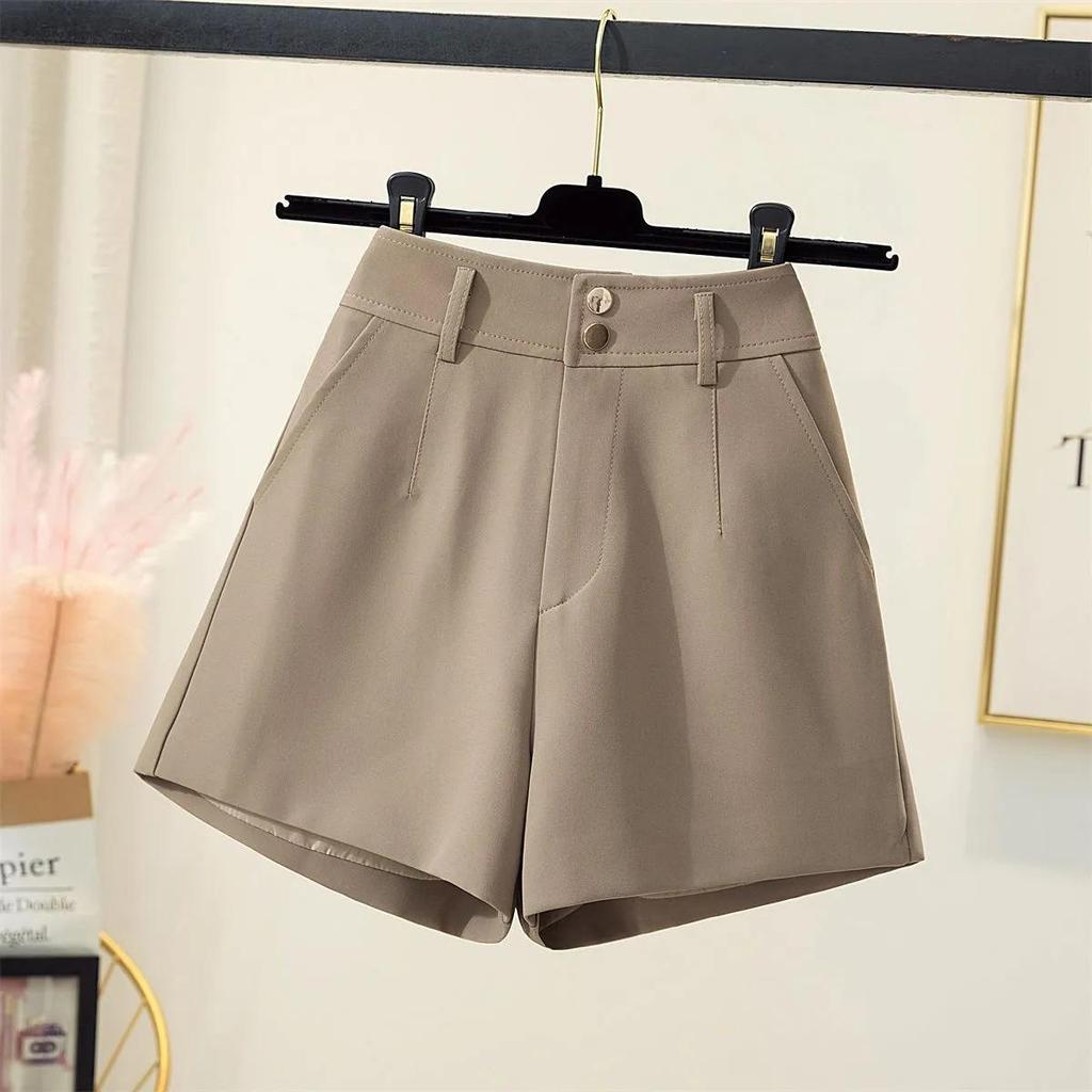 Women's White High-Waisted Wide-Leg Suit Shorts - Summer Petite Loose A-Line Hot Pants