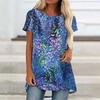 Damen Druck Rundhals Unregelmäßiger Saum Kurzarm Lässige Tunika-Tops