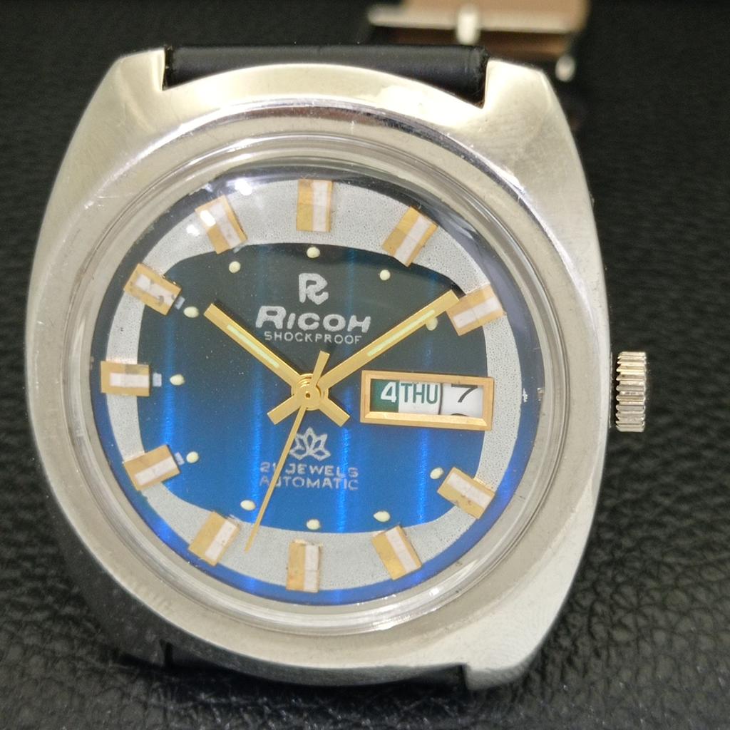 VINTAGE RICOH R31 AUTOMATIC JAPAN MENS BLUE COLOR DIAL WATCH a700749-5 R204-a700749