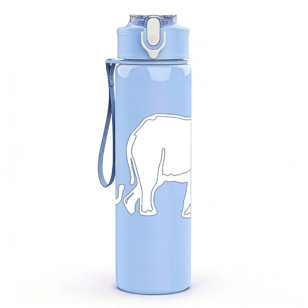 1PC Simple Elephant Outline Pattern 750ml Color Plastic Sports Water Bottle Leakproof Flip Straw Lid Suitable for Sports Office Home Use