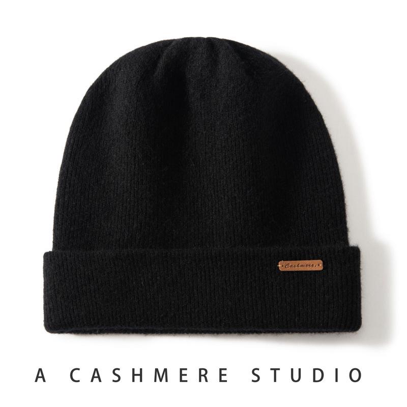 Unisex Double-Layer Cashmere Knit Hat – Warm Slouchy Beanie with Ear Protection for Autumn/Winter