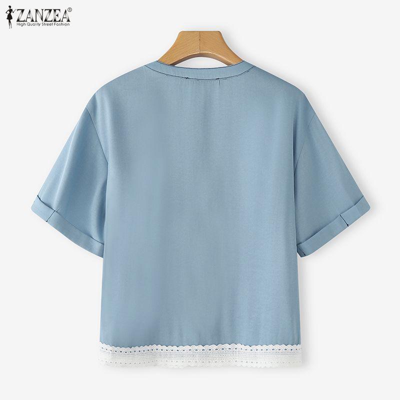 ZANZEA Lässige Damenbluse mit Rundhalsausschnitt und kurzen Ärmeln für den Sommer