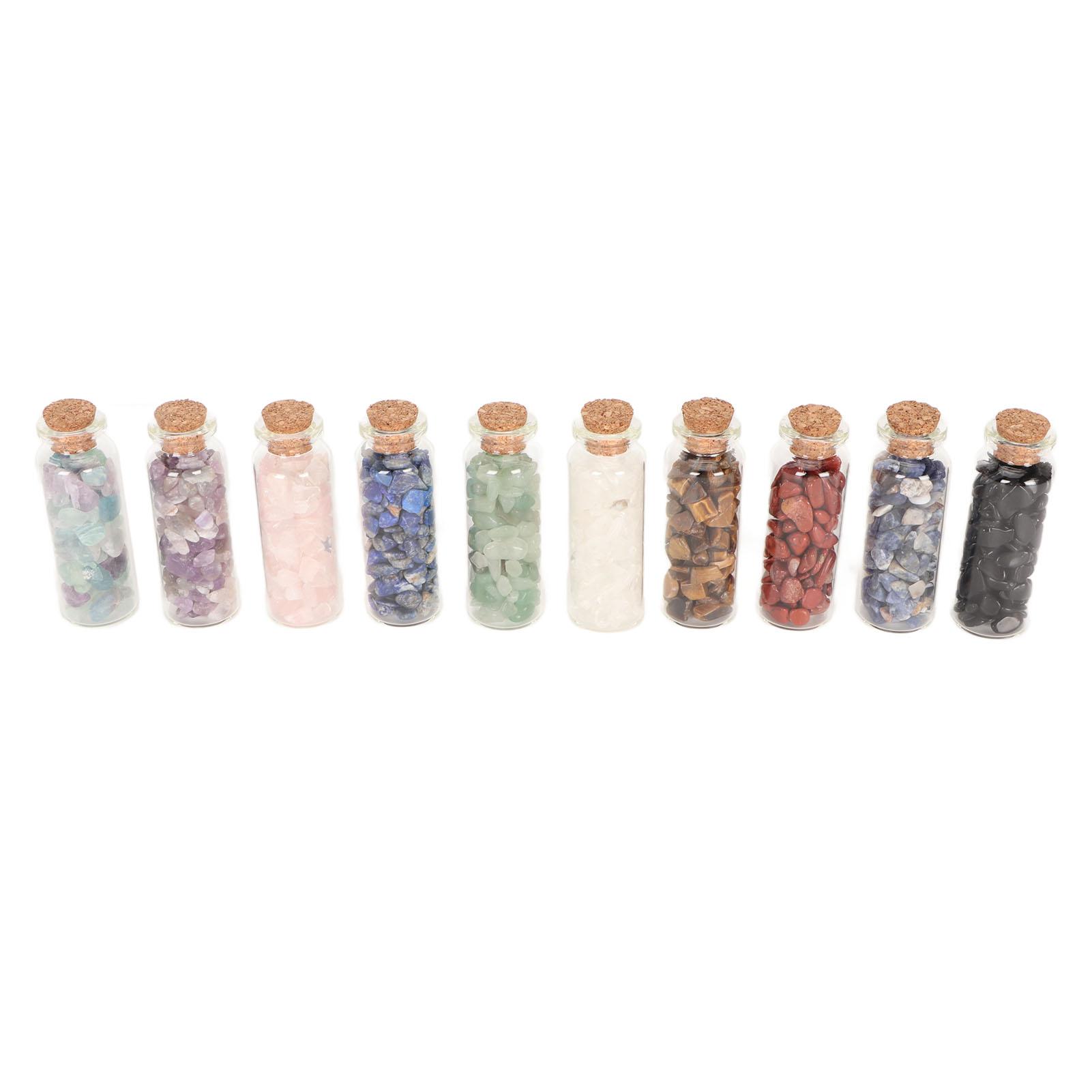 

10Pcs Healing Stone Bottles Assorted Styles Colors Portable Widely Used Crystal Chips Set for Collection DIY Decoration