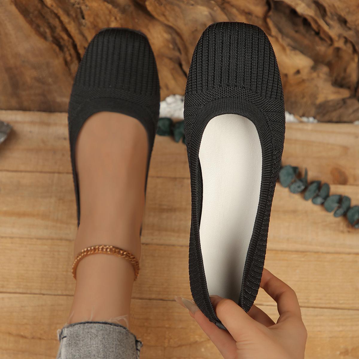 

Женские балетки Новые удобные вязаные балетки для женщин Повседневные слипоны Неглубокие лоферы Обувь больших размеров Офисные туфли-лодочки 37 чёрный