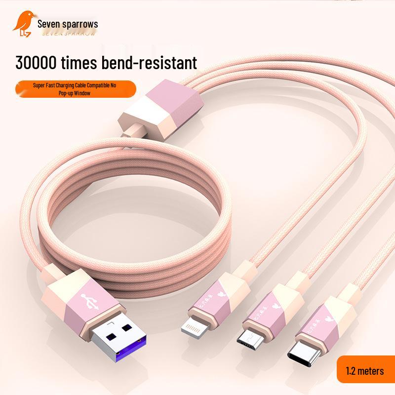 

Fast Charging 3-in-1 Braided Cable for Apple Devices 1.2m 3-in-1 Data Cable розового золота
