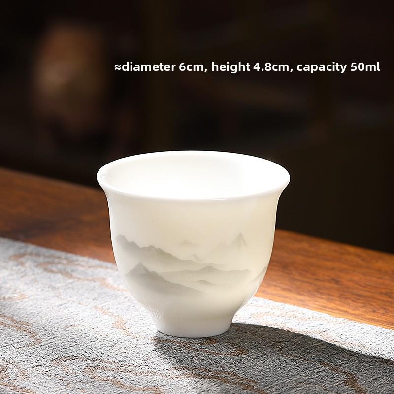 Suet Jade Porcelain Kung Fu Tea Master Cup Household White Porcelain Tea Small Gu Cup Ceramic Single Cup Tea Cup Tea Set