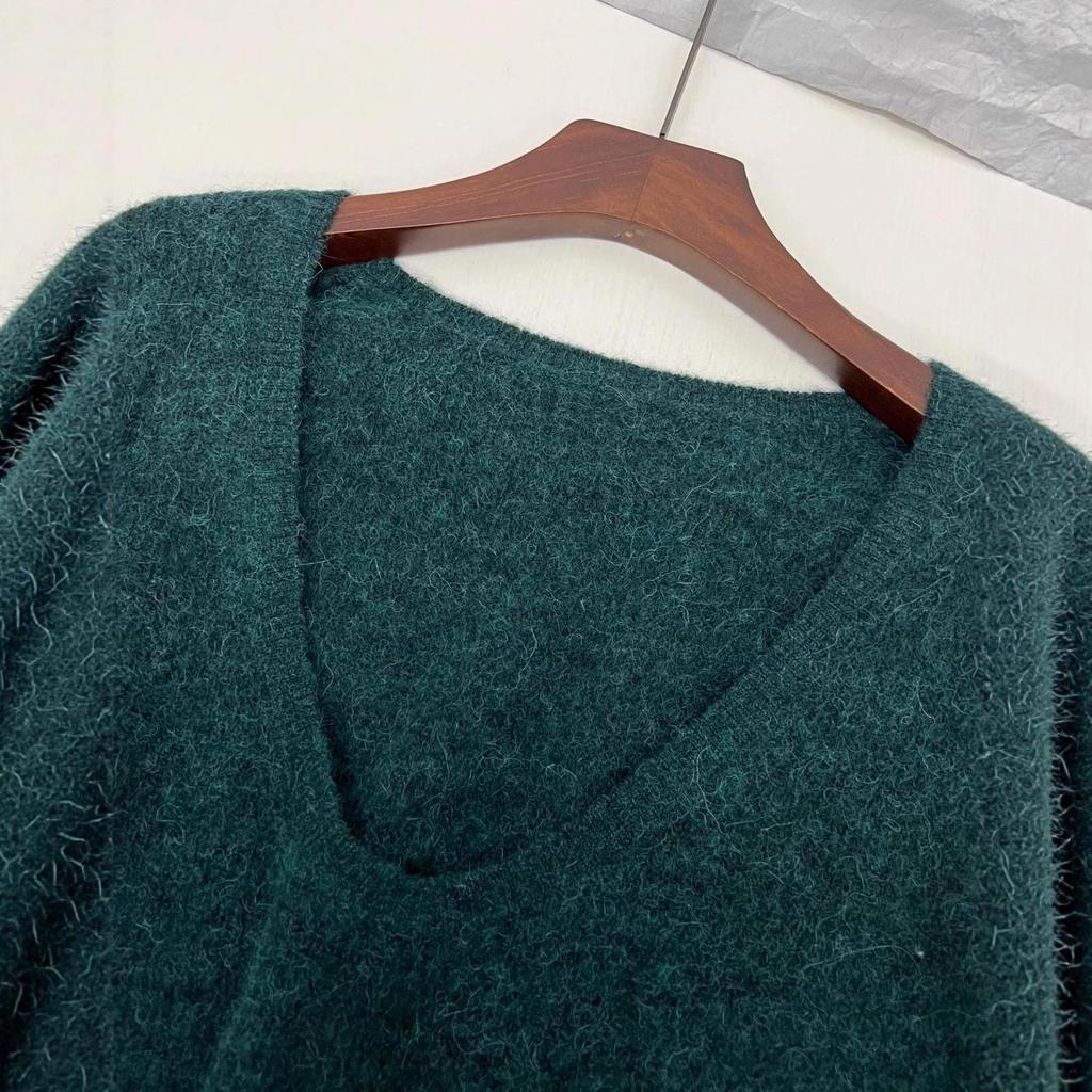 U-Neck Loose Fit Drop Shoulder Knit Sweater