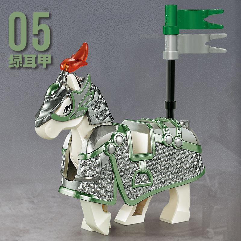 MOC Medieval Military Iron Armored War Horse Building Blocks Castle Knights Army Soldier Figures Flag Weapon Bricks Toys Boys