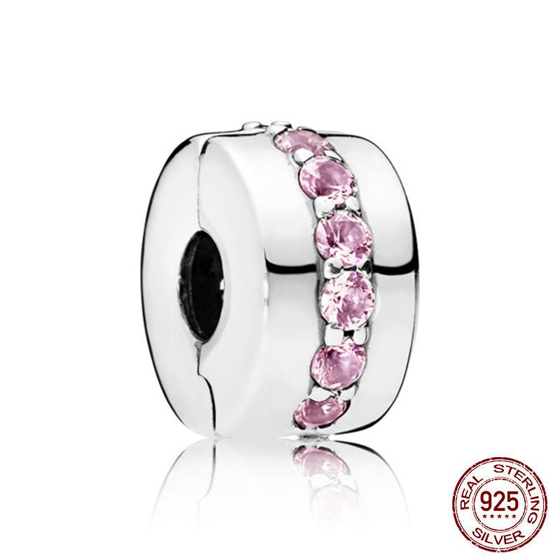 Clip 925 Sterling Silver CZ Zircon Love Heart Star Line Clip Charm Beads Stopper Fit Fashion Style Bracelet Silver 925 Jewelr