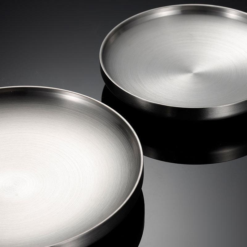 Household Double-layer Heat Insulation 304 Stainless Steel Plate, Disc, Flat-bottomed Dinner Plate, Dish, Flat Plate Barbecue European Style