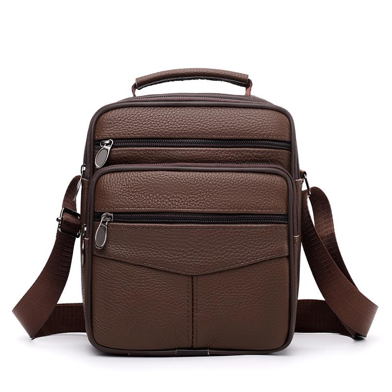 

Мужская вертикальная сумка кроссбоди для бизнеса - Натуральная кожа, Модная повседневная сумка через плечо из коровьей кожи темно-коричневого