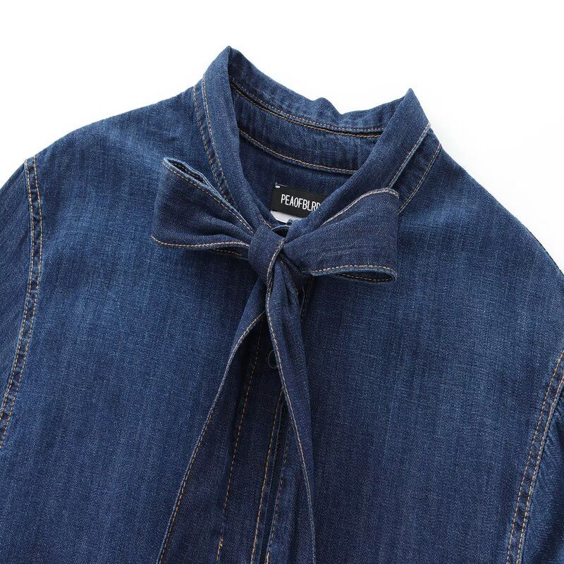Fashion Style 2024 Autumn New Arrival Women's Stylish Easiest for Match Slim Looking Bowknot Decoration Denim Shirt 5520267