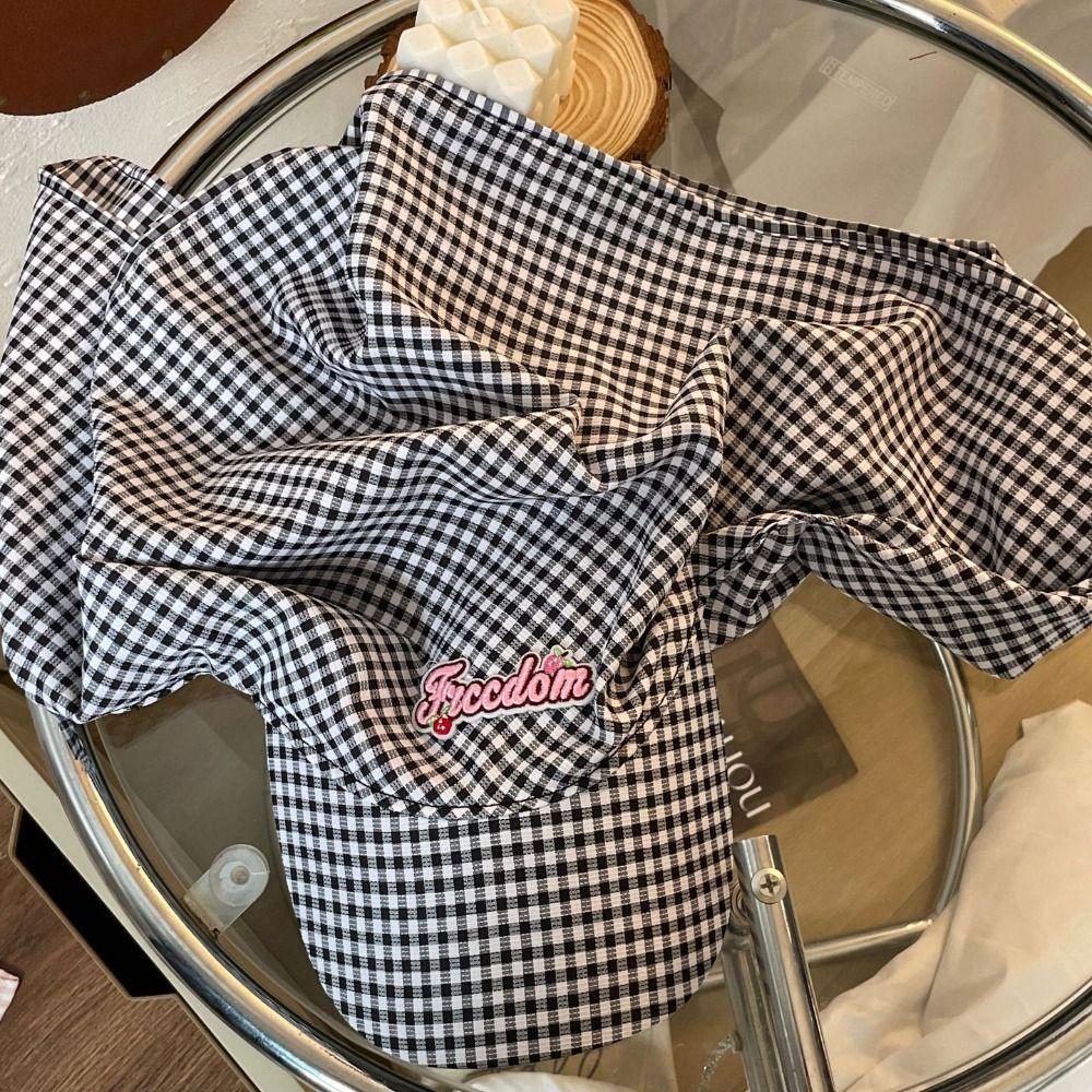 Embroidery Strappy Bandana Hat Korean Style Letter Headscarf Hat Plaid Baseball Cap  Vacation