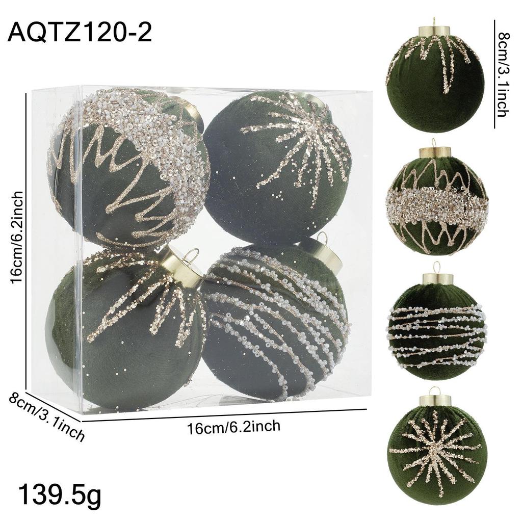 8CM Velvet Wrapped Christmas Ornament Ball with Gold Powder