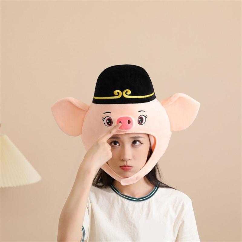 Novinky Zábavná hlava prasátka Plyšová čepice prasátka Kreslená zvířecí pokrývka hlavy Klobouk Fotografické rekvizity Cosplay Halloweenský kostým