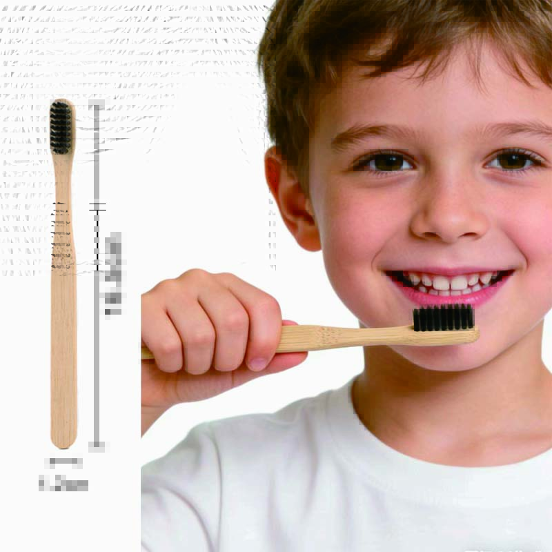 Ready Stock Custom Kraft Box Kids Flat Square Handle Soft Eco Natural Biodegradable Logo Design Bamboo Toothbrush