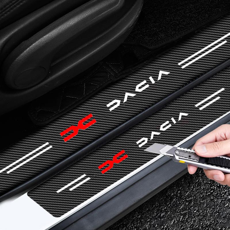 4pc Carbon fiber threshold sticker for cars Pedal protection sticker For Dacia Duster Logan MCV Sandero Stepway Dokker Lodgy Car