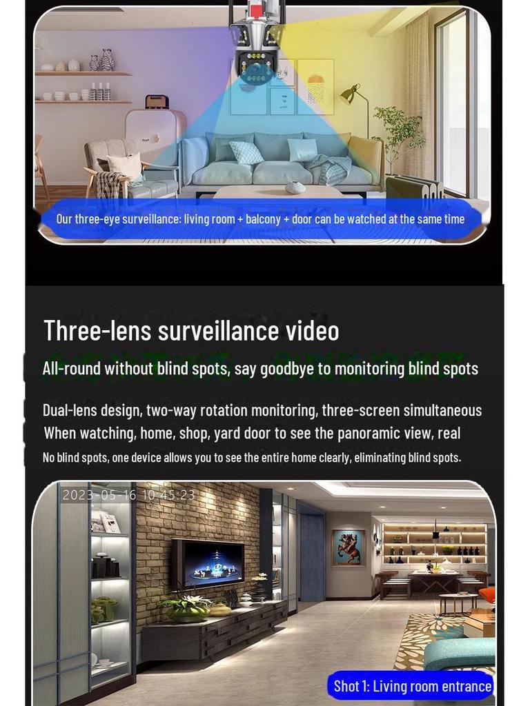 Three-Lens 360° Mobile Camera with Remote Monitoring & Intelligent Human-Shape Tracking