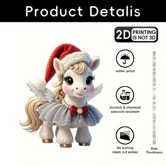 Christmas Pony Ornament 2D Acrylic Hanging Decor for Car And Tree Cute Horse Design Holiday Gift for Kids