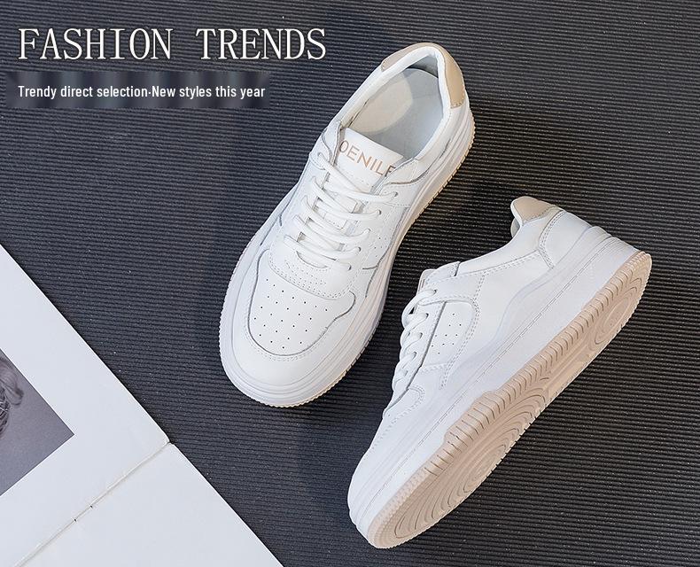 Spring 2023 Women's Flat Heel White Sports Shoes: Versatile, Plus Size (41-43), Celebrity Style