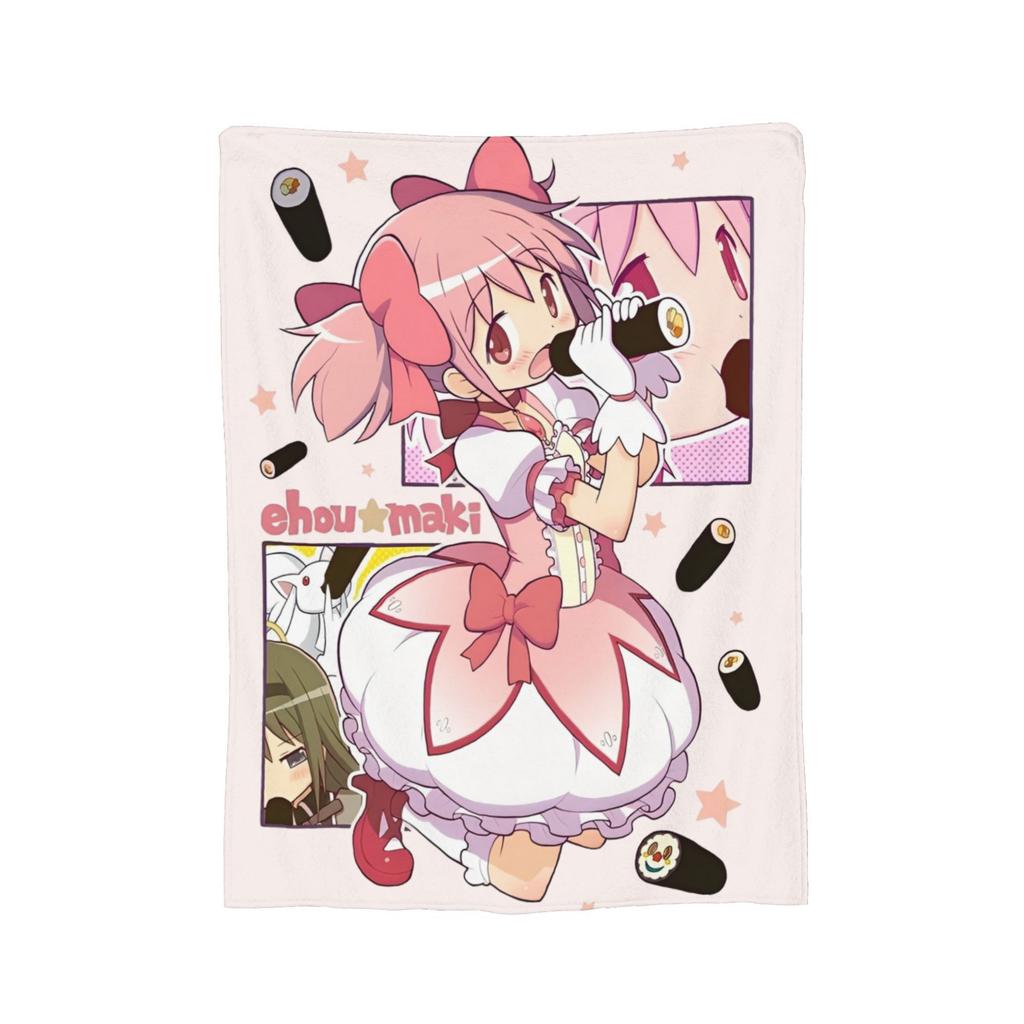 Kyubey Puella Magi Madoka Magica Cute  Coral Fleece Plush Throw Blankets Anime Blanket for Bed Bedroom Ultra-Soft Bedspread,