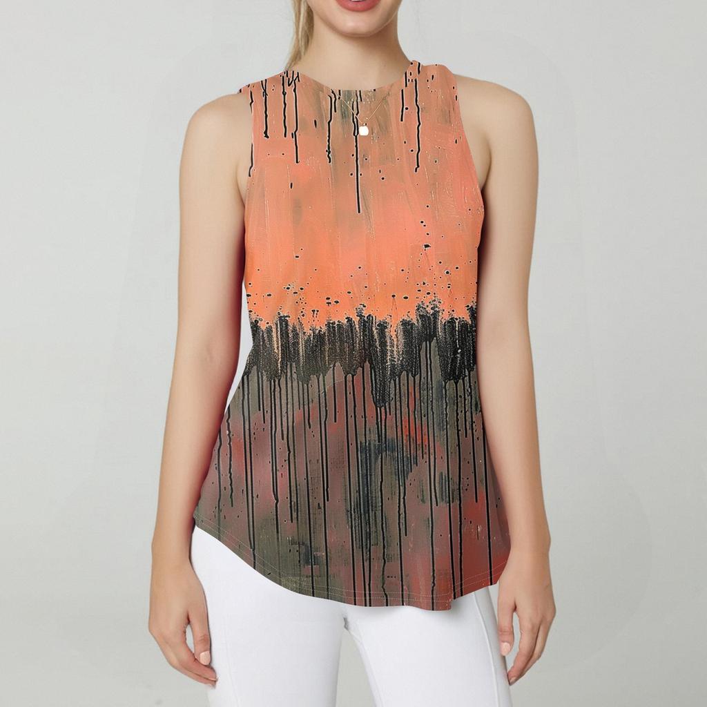 Women's Fashion Casual Sleeveless Vest Vintage Print -neck Sleeveless Top