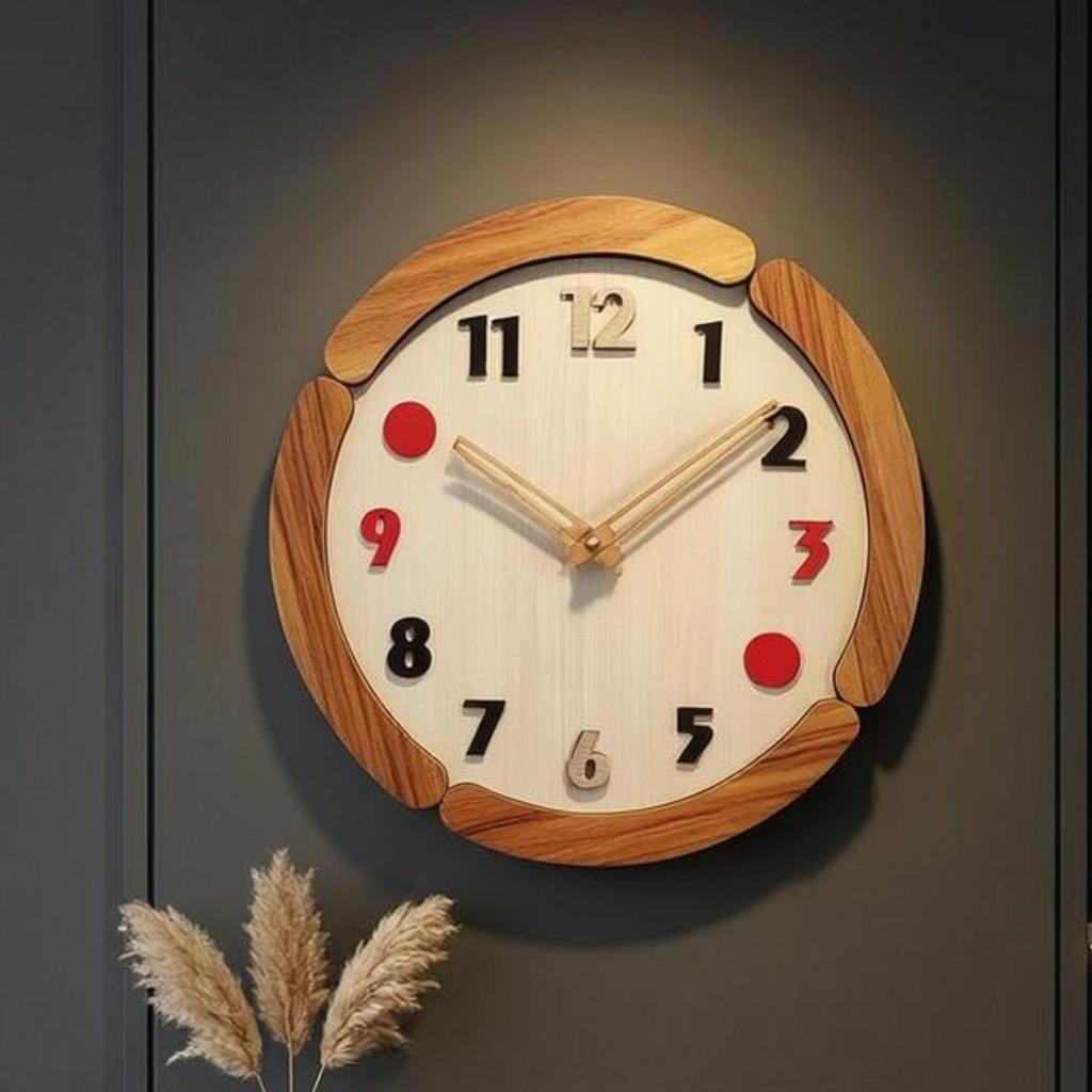 Wooden Wall Clock WoodGrain Raised Numerals Timepiece