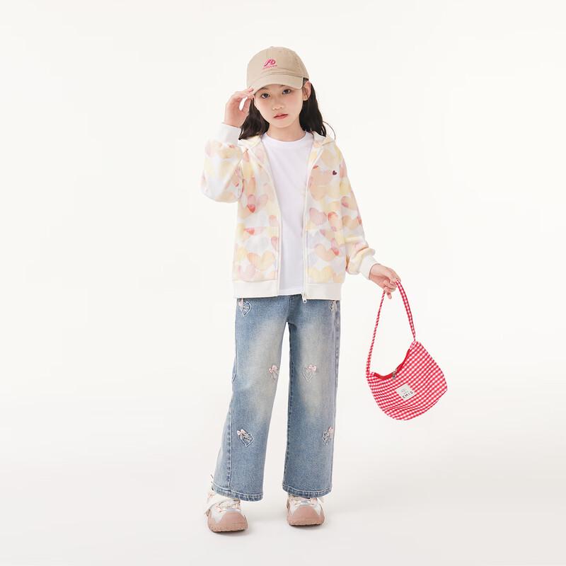 Girls  Full Print Heart Hooded Cardigan Jacket 130
