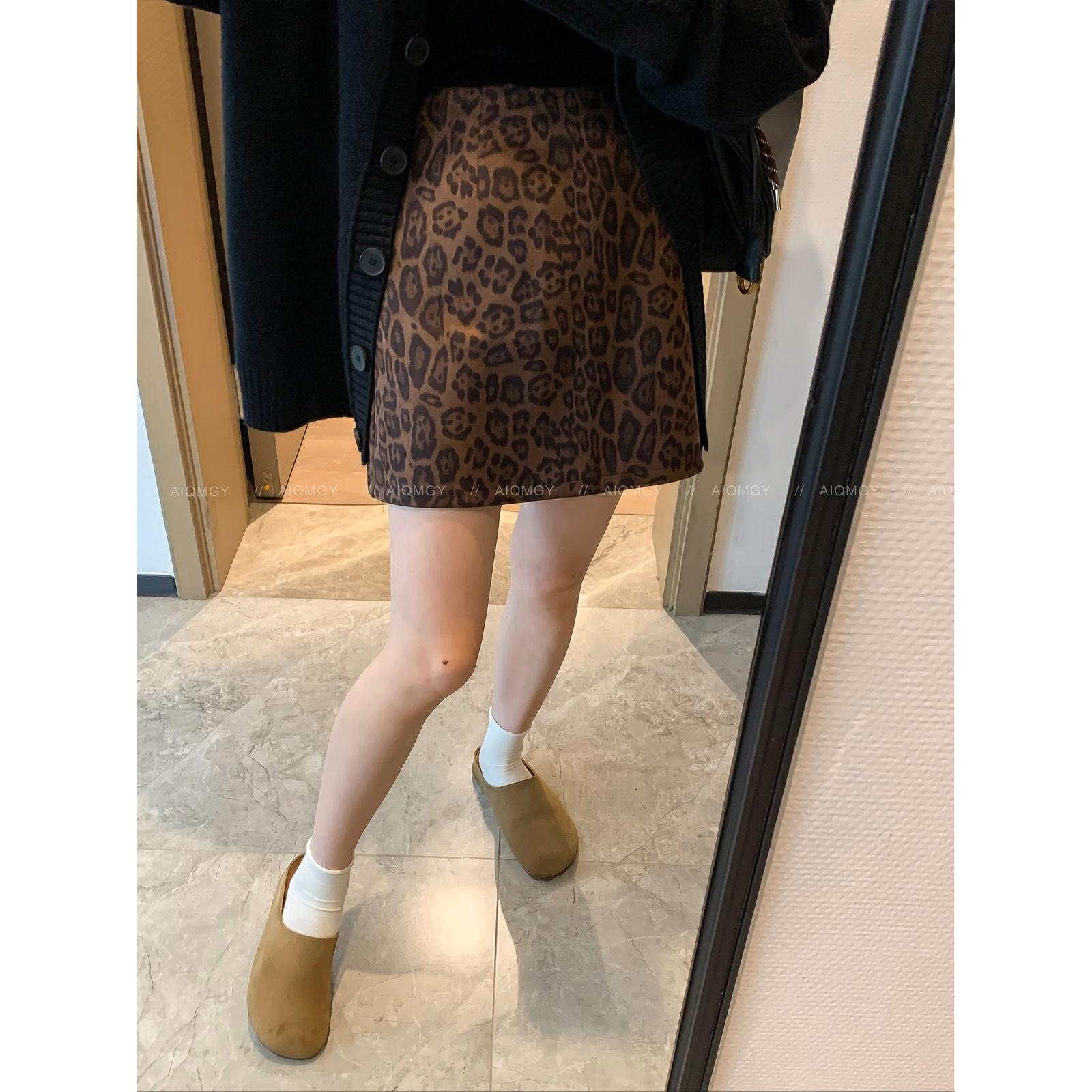 

2024 Women s High Waist Leopard Print A-Line Skirt - Autumn Retro Slimming Short XL цветной печати леопарда