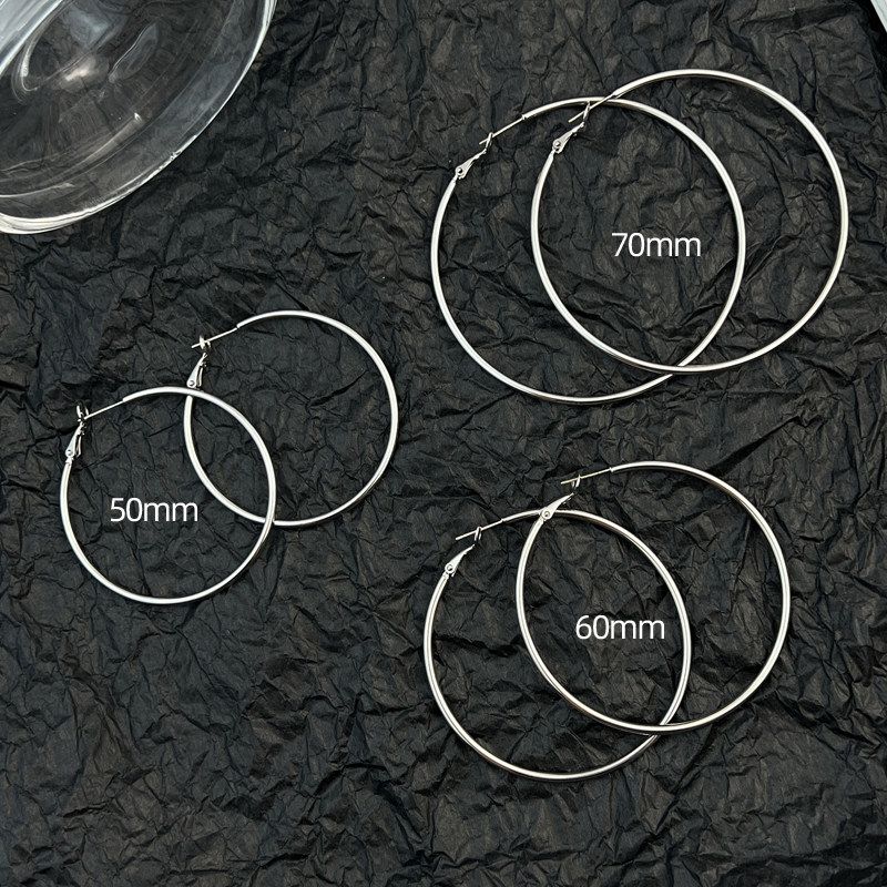 

Large Earrings Retro Europe and America Make Your Face Look Smaller Simple Bracelet Sterling Silver Needle 50mm Pair