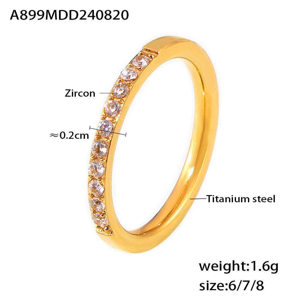 18K Gold Plated Titanium Steel Geometric Zircon Ring - European & American Style