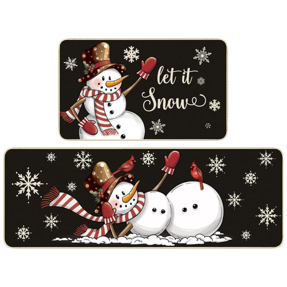 VIKAMA2pcs Christmas-Themed Rug Set Stain-Resistant Non-Slip Entrance Hallway Doormats Kitchen Laundry Room Rugs Home Decor