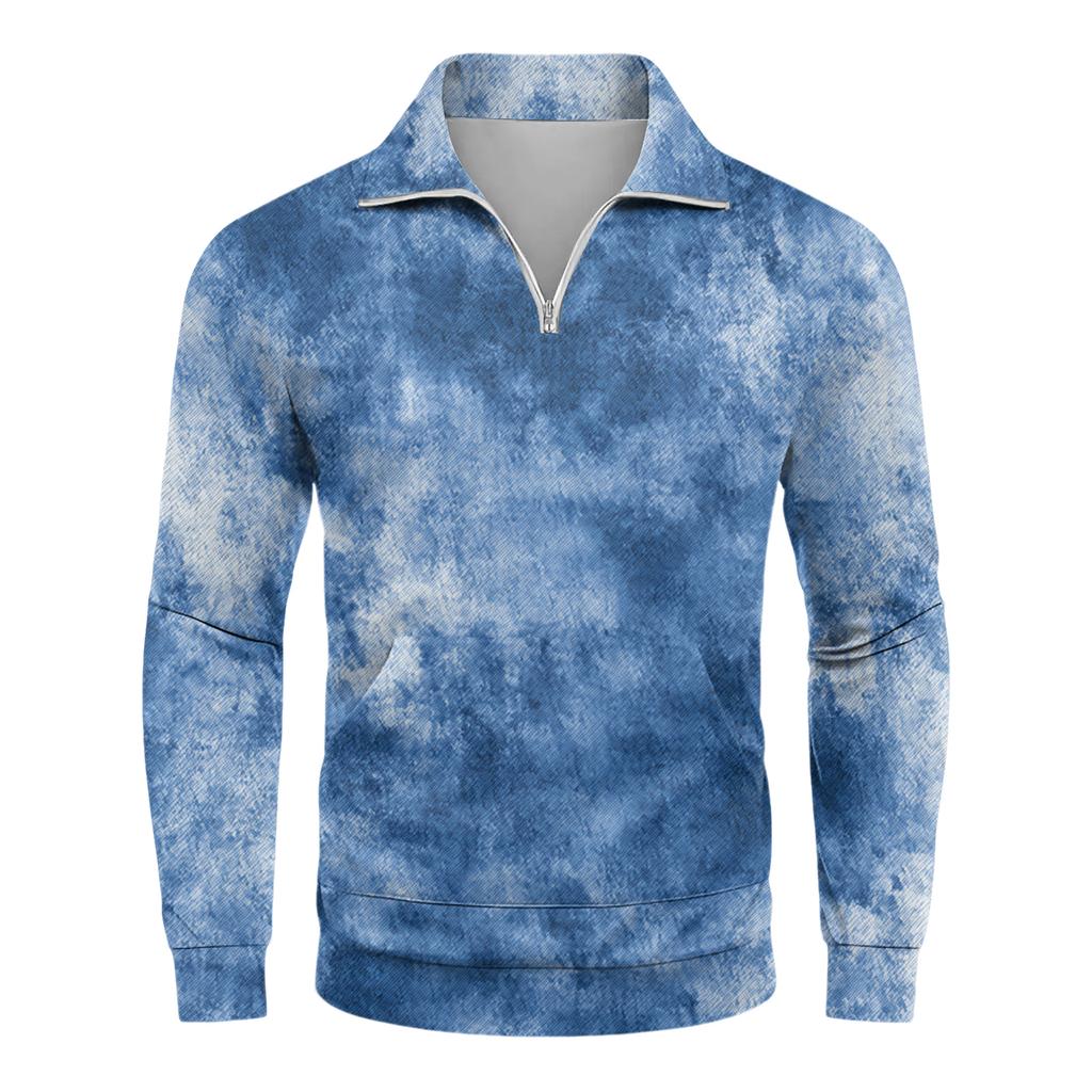 Men's Loose Casual 1/4 Zip Sweatshirt Fashion Printed Long Sleeve Top With Pockets