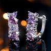 Cute Female Purple Zircon Stone Hoop Earrings Fashion Silver Color Wedding Jewelry For Women