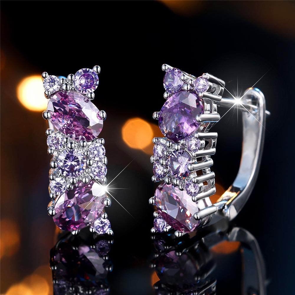 Cute Female Purple Zircon Stone Hoop Earrings Fashion Silver Color Wedding Jewelry For Women