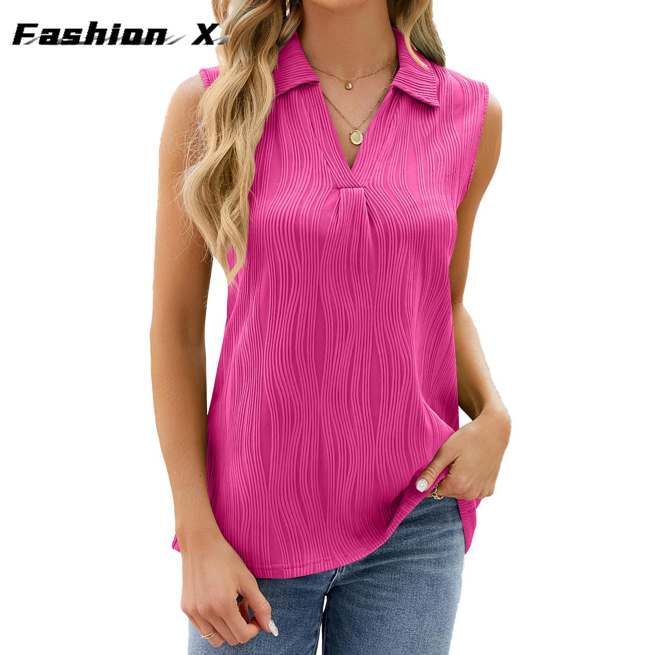 

Amazon Europe and The United States Cross-border Foreign Trade 2026 Summer New Solid Color Lapel Loose Sleeveless Undershirt Tops Female Stock S