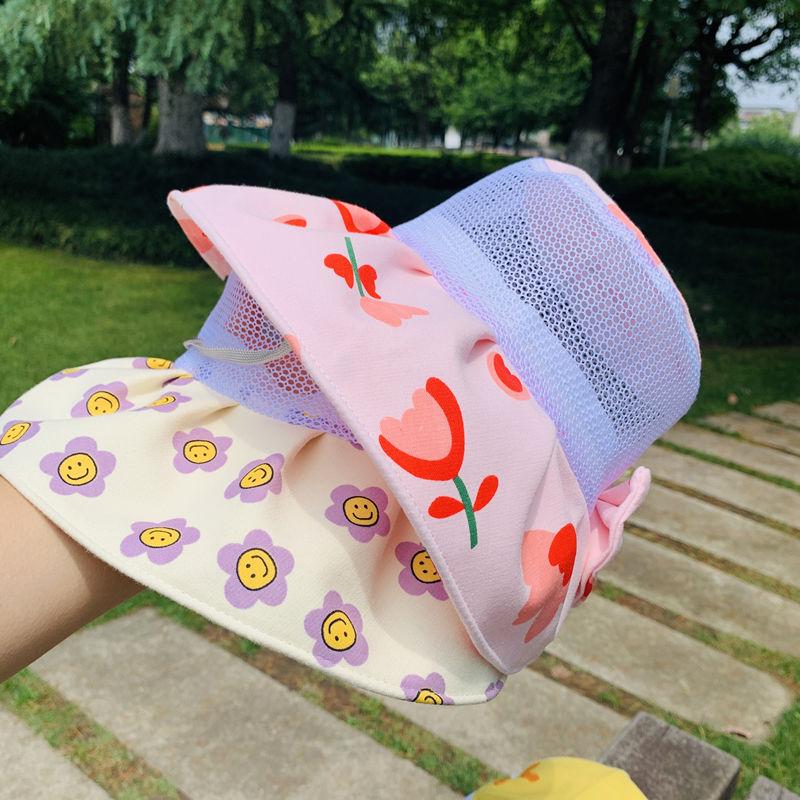 Children's Sunshade Mesh Top Hat Women's UV Resistant Folding Summer Sunshade Hat Women's Princess Sun Hat Brim