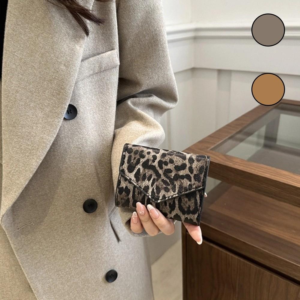 PU Leather Leopard Short Wallet Korean Style Coin Purse Fashion Envelope Clutch Bag  Women