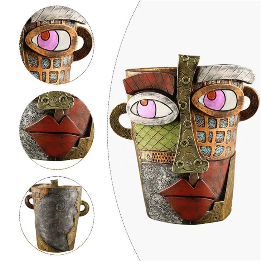 Retro Face Colorful Abstract Art Succulent Flower Pots Resin Ornaments Antique Flower Pots Creative Potted Plant Decorations