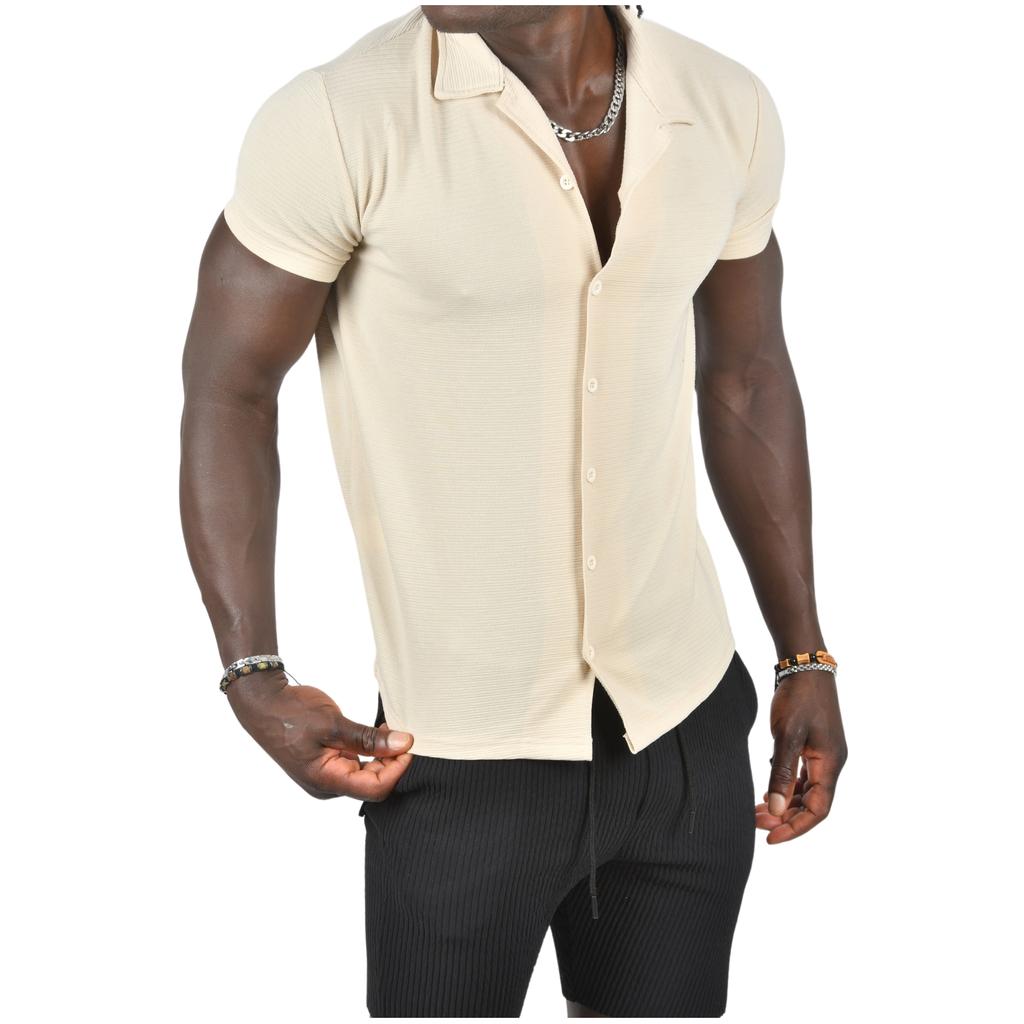 DeepSEA Slim Fit Lycra Horizontal Stripe Patterned Short Sleeve Shirt 2403241