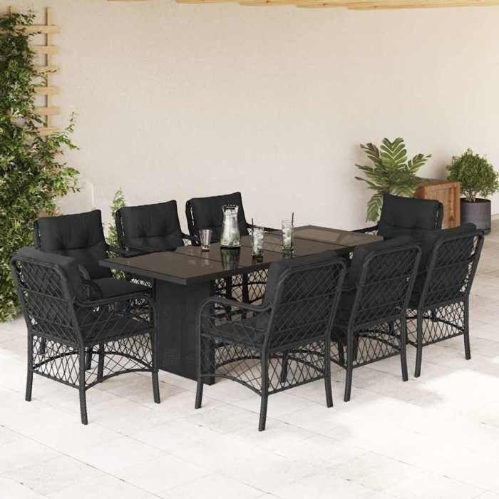 VidaXL 9-Piece Garden Dining Set with Cushions, Patio Table and Chairs, Patio Furniture, Outdoor Furniture, 3212057