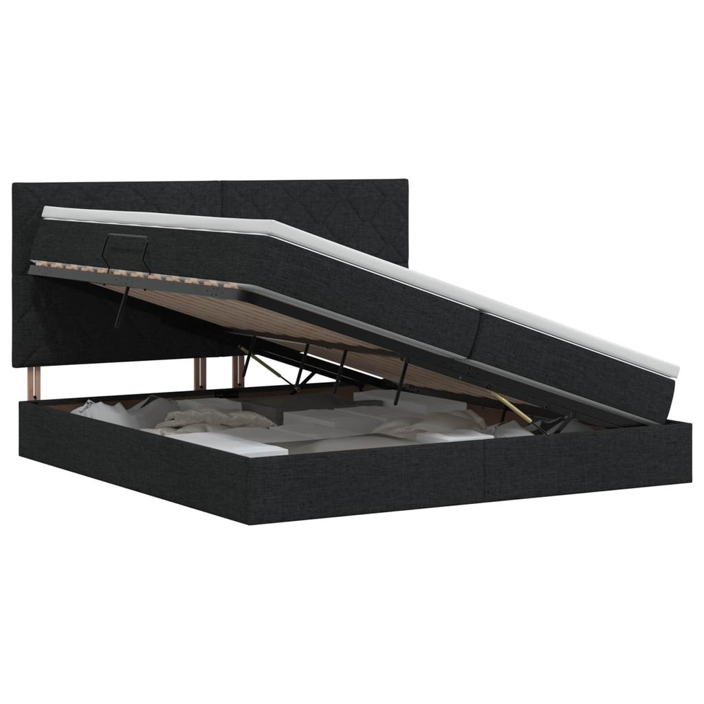 Storage Bed with Mattress Black 200 X 200 Cm Fabric