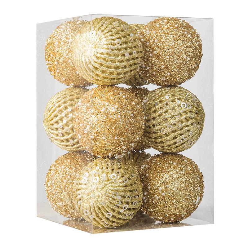 12Pcs 8cm Christmas Tree Balls Ornament Big Glitter White Red Xmas Tree Hanging Pendant Decoration For Home 2025 New Year Gift