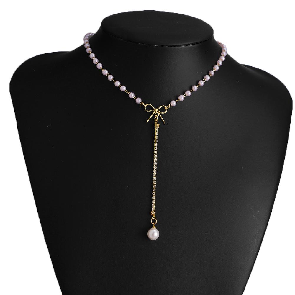 Bowknot Pearl Necklace Clavicle Chain Fashionable Exquisite Girl Jewelry