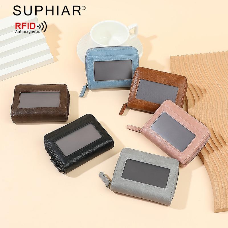 Leather Anti-theft Brush Organ Bag, Multi-functional Large-capacity Simple Change Bag Card Cover Card Bag Wallet