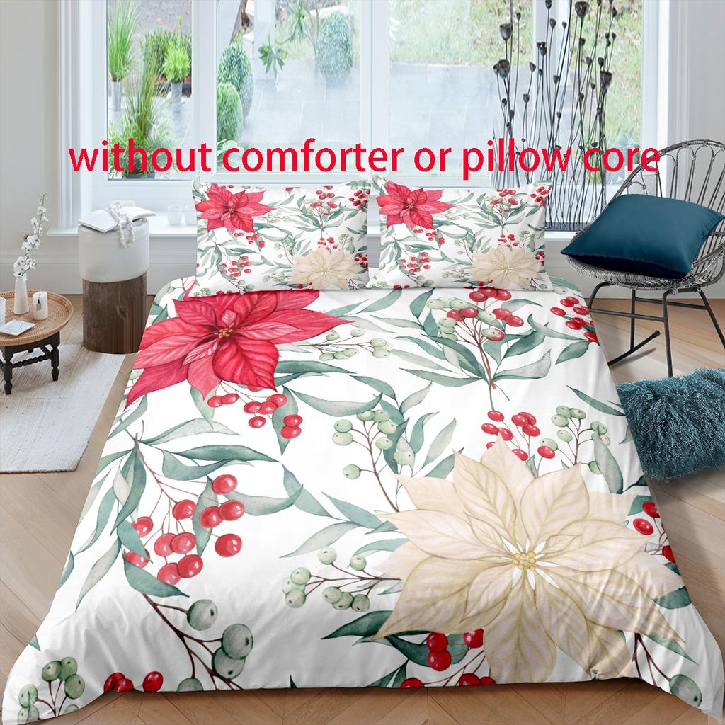 Flower - Style Digital Print Duvet Kit - Polyester - Bedroom Decor -1 Bed Cover +2 Pillowcase (no Pillow Core)