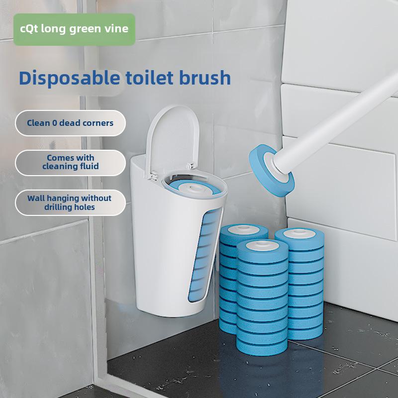 Disposable Wall-Mounted Bathroom Cleaning Brush with Replacement Heads